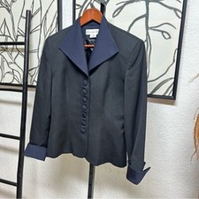 Christian Dior black button up blazer with blue collar cuffs 10 medium classic