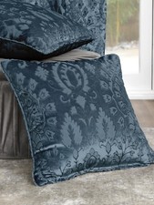 Image of Curtains Pair Trinity Velvet Ornamental Floral Pencil Pleat Lined Curtina Blue