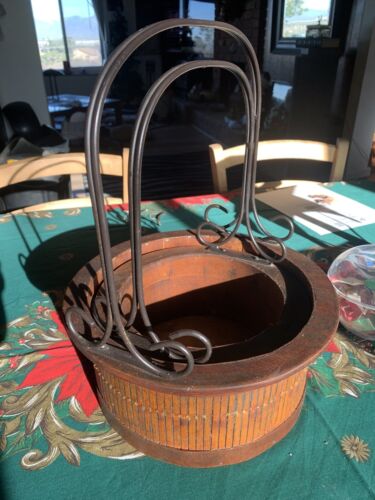Replica Antique Inset Berry Buckets Wood Baskets Hat Box Staves Iron Handle - Picture 3 of 10