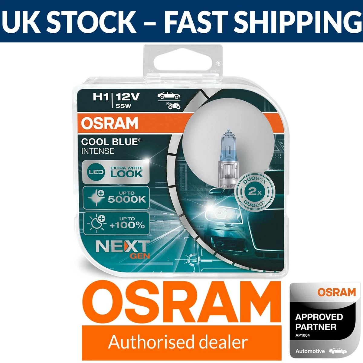 OSRAM Cool Blue Intense Next Gen H1 Headlight Bulbs (Twin) 64150CBN-HCB  5000K