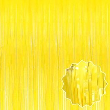 3 Pack Macaron Yellow Foil Fringe Curtains 3.28x8.2Ft Party Photo Backdrop