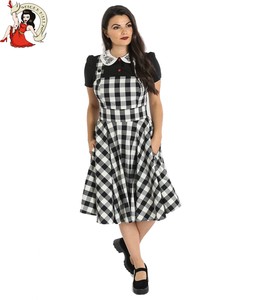 black and white checked pinafore dress