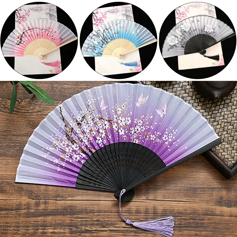 Hand Held Chinese Fans Dance Flower Silk Folding Fan Wedding Party Accessories - Image 2 of 4