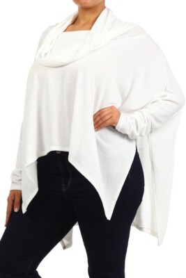 Plus Size Boho White Hacci Knit Cowl Neck Boxy Tunic Top 2X 2XL