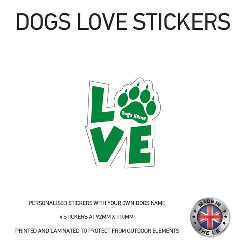 4 x Personalised Love Dog Name Stickers 92mmx 110mm DLS02 - Picture 4 of 9