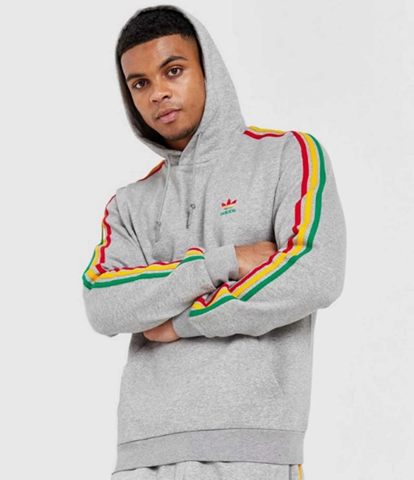 ADIDAS ORIGINALS 3 STRIPES RASTA HOODIE GREY UK MEDIUM NEW LAST ONE RARE