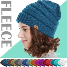 Women's Mens Slouchy Knit Winter Fleece Beanie Hat Baggy Ski Fur Warm Skull Cap