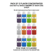 Shaved Ice Sno Cone Flavor Syrup Mix Concentrate Snow Kone Mix  **12 PACK*** 1oz