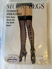 MUSIC LEGS FISHNET  BOWS UP THE BACK..THIGH HIGH..STOCKINGS..ONE SIZE REGULAR