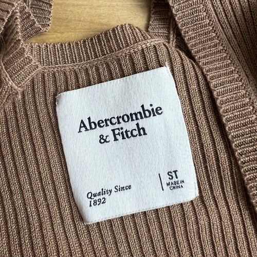 Vestido Suéter ABERCROMBIE & FITCH Scoop Manga Larga Tejido Acanalado Marrón S Alto - Imagen 9 de 12