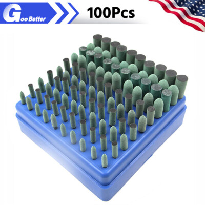 100x Rubber Grinding Head Polishing Burr Bit Mounted Kit For Dremel 1/8'' Shank