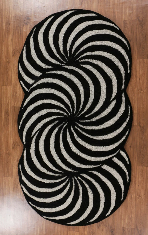 Nuevas alfombras ópticas anchas estilo corredor 3'0''x6'0'' ft hechas a mano acolchadas 100 % lana Foto 2 de 4