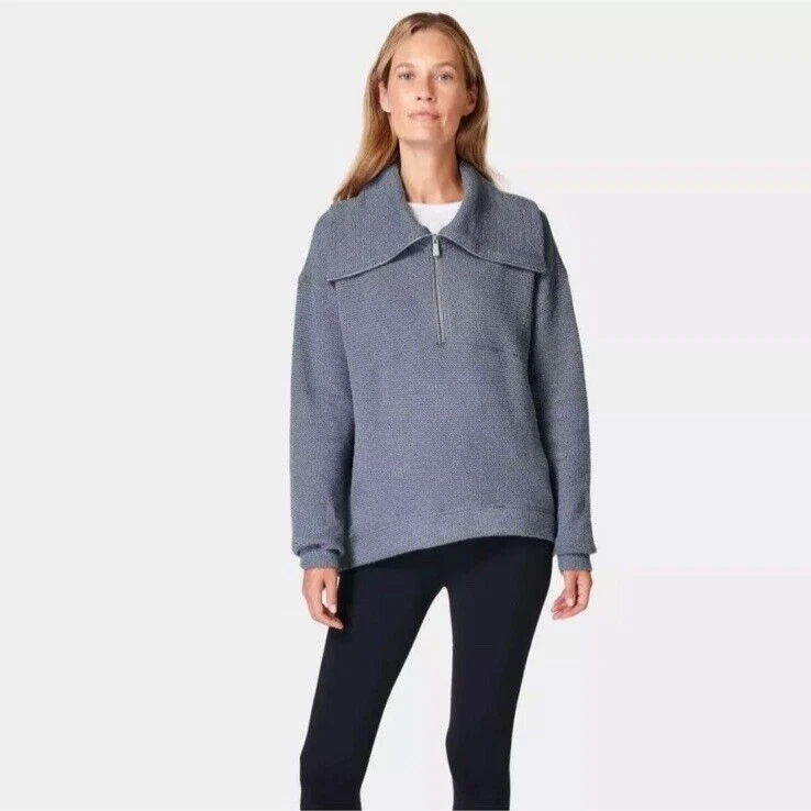 sweaty-betty restful boucle half zip collared athleisure sweatshirt