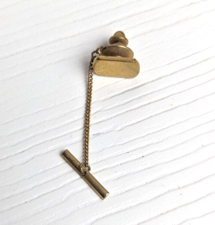 VINTAGE rounded rectangular oval TIE Tack pin gol… - image 1