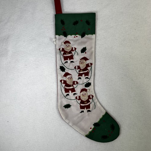 Kurt Adler Santa Claus Christmas Stocking 3D Appliqué Vtg Holiday Red Green - Picture 2 of 10