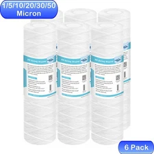 6 Pack 10" x 2.5" Whole House Well Water Filtration String Wound Sediment Filter