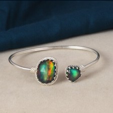 925 Sterling Silvers Bangle Luxurious Girls Bracelets For Gift With Aurora Opal