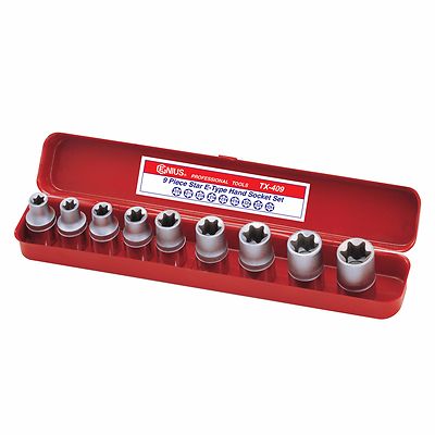 9 pcs 1/2'' Driver E-Type Star Hand Socket Set TX-409 Tools with Metal Box