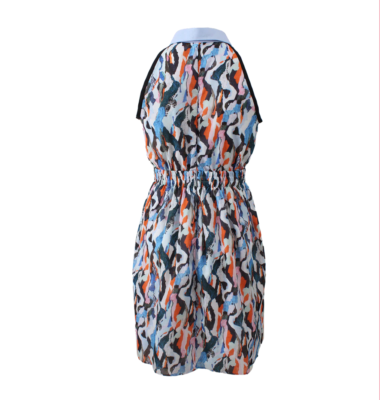 carven shirt dress Carven Printed Shirt Dress Womens 42 Small Blue Orange Sleeveless Fit & Flare