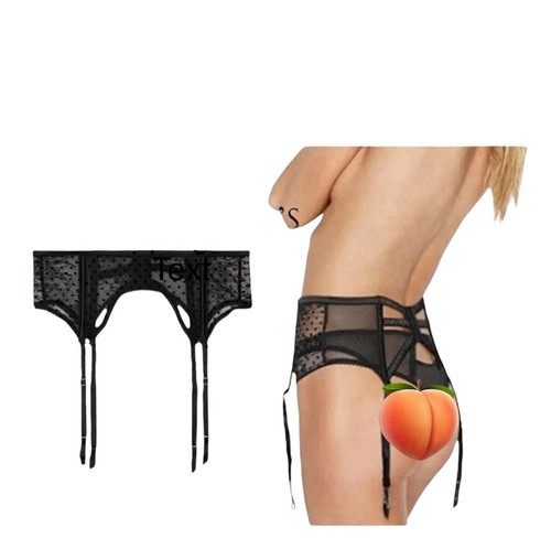 Victoria’s Secret Dream Angels Black Dot Mesh Lace Garter Belt Lingerie XS/S