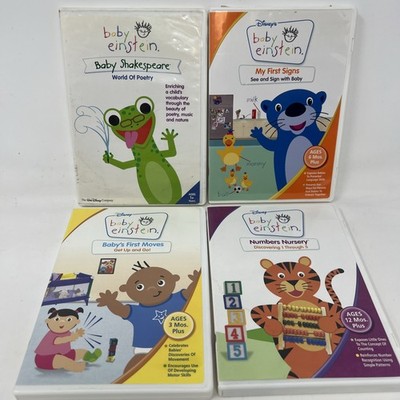 Baby Einstein DVD Lot of 4   Shakespeare, First Signs, Moves,  Numbers Nursery