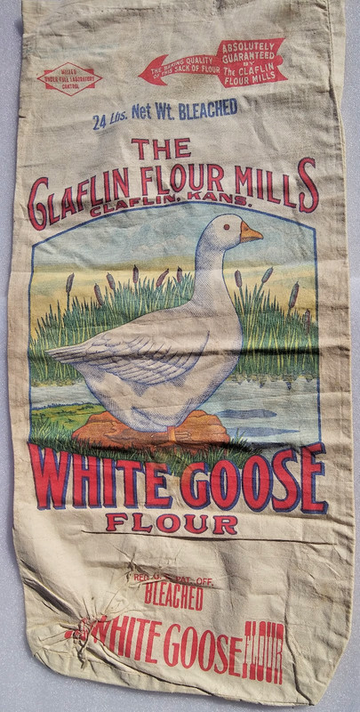 Caflin Kansas Flour Mill White Goose Cloth Bag WW2 dated Dec 1942 Great Graphics