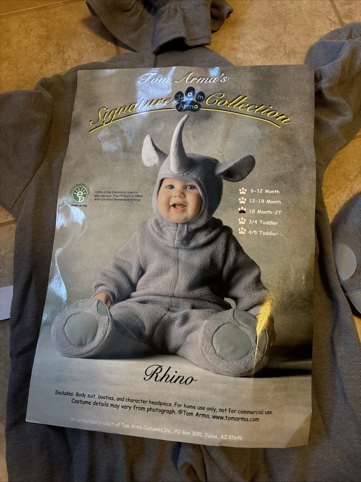 Disfraz de Rinoceronte Bebé Gris Tom Arma’s con Tocado y Botines Talla 18m-2T Foto 4 de 4