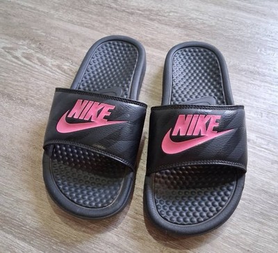 Nike Benassi JDI Slides Women s 6 Black Pink Logo Sandals 343881-061