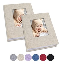 Vienrose Small Baby Photo Album 4x6 Photos, 2 Pack Linen Cover Mini Photo Bo...