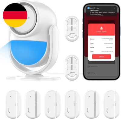 CPVAN Alarmanlage Haus, Wifi PIR Bewegungsmelder Alarm, DIY Einbruchschutz Fenst