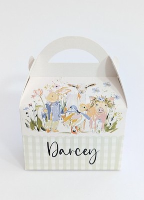 Personalisierte Goodie-Box Ostern Frühling Tiere Hase Leckerli Mittagessen Gastgeschenk