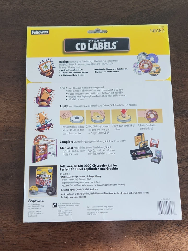 Etiquetas de calidad fotográfica Fellowes Neato CD/DVD 99943 - 20 etiquetas brillantes en caja Foto 2 de 2