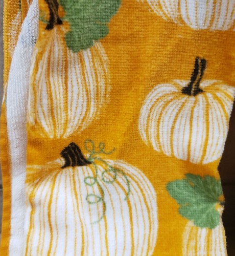 Set of 2 Same Kitchen Terry Towels (15"x25") FALL, PUMPKINS ON ORANGE # 2, AM - Picture 5 of 10