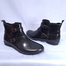 Cougar Black Rubber Ankle Chelsea Rain Boots Women 8 Glossy Buckle Waterproof