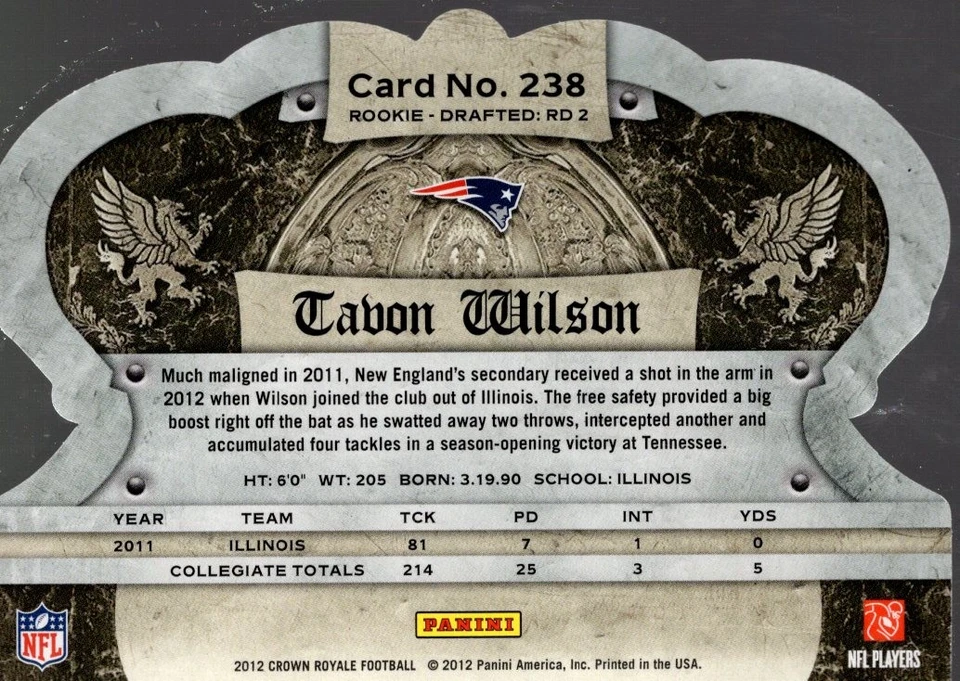 2012 Crown Royale Bronze #238 Tavon Wilson - FB - Image 2 of 2