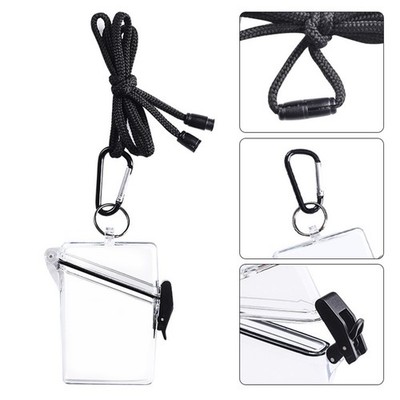 Waterproof Badge ID Card Clear Holder Hard Case Plastic Protector With Lanyard