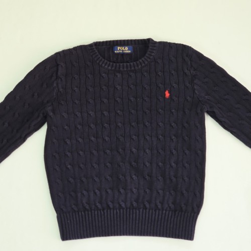 Polo Ralph Lauren Sweater Cable Knit Boys Size M (10-12) Pullover Navy Blue Crew - Picture 2 of 7