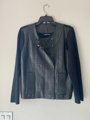 Michael Simon BLACK Lamb Leather/Sweater Long Sleeve Jacket SZ L