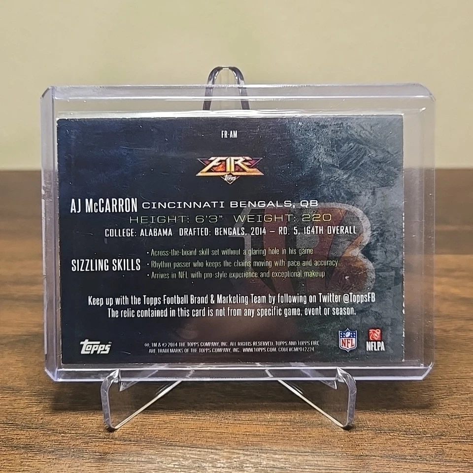 2014 Topps Fire - Relics A.J. McCarron #FR-AM (MEM, RC) - Image 2 of 2