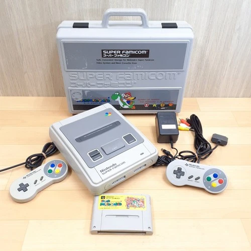 Nintendo Super Famicom console with Mario World Case & Japanese Game NTSC-J SNES