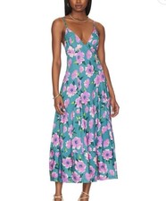 Free People Teal Pink Floral Midi Dress Women's Sleeveless Open Back Sundress XS