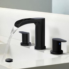 Black Bathroom Faucet - Waterfall Faucets Bathroom 8 Inch, 2 Handles Widespre...