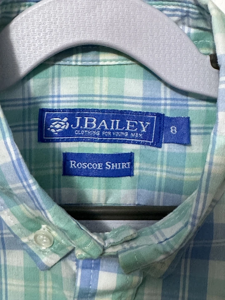 Camisa rosa con botones manga larga a cuadros azul verde J Bailey para niños talla 8 Foto 3 de 4