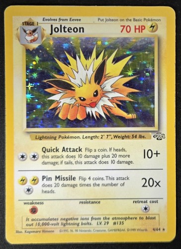 Jolteon 4/64 Jungle Unlimited Holo Rare WoTC Pokémon Trading Card Game 1999 MP