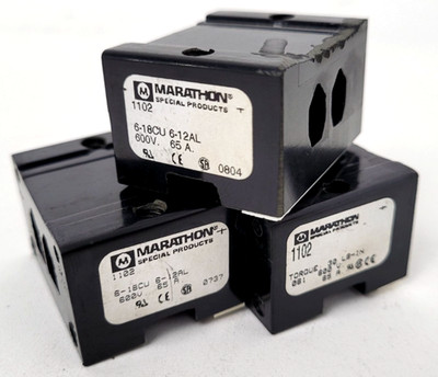 Lot of 3 - 1102 Marathon 65A 600V Terminal Block - Next Day Option
