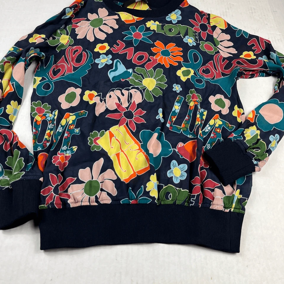 Blusa Love Moschino Mezcla Seda Floral Retro Años 70 Estampado Top Manga Larga Talla 2 Foto 2 de 4