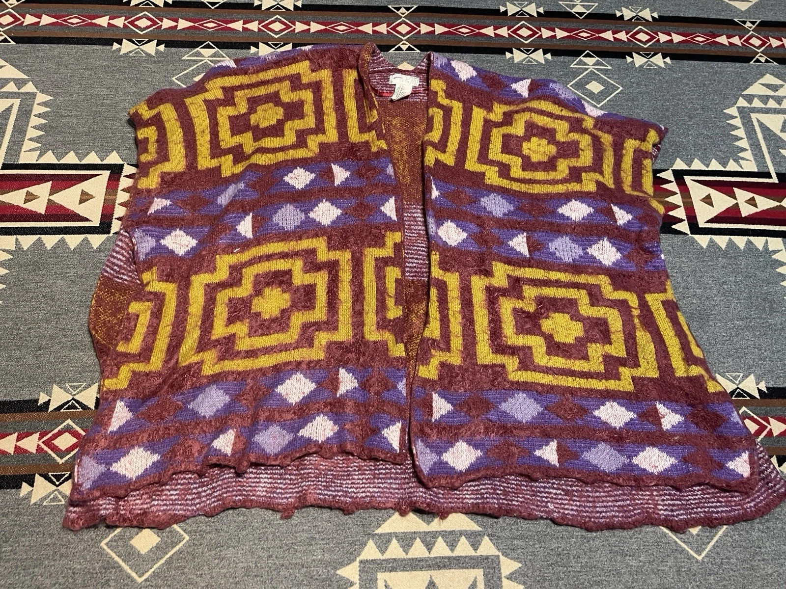 Free People Diamondback Cozy Sweater Kimono Poncho Shawl One Size T4