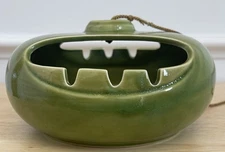 Vintage Mid Century Modern Atomic Green Ceramic Hanging Ashtray Retro Japan