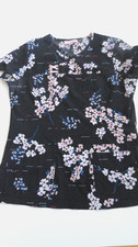 Koi Scrub Top Sz S Kathy Peterson Black/Gray/Pink/Blue Floral Poly/Spandex