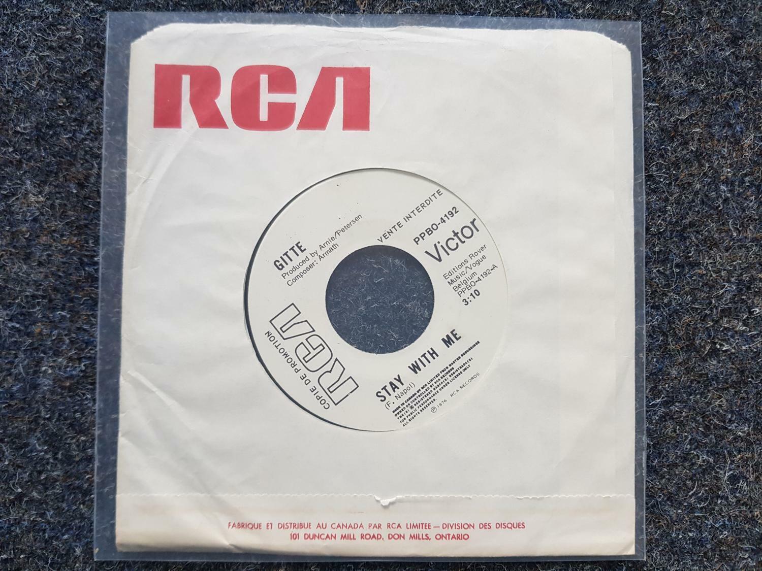 7"" Single Vinyl Gitte - Stay with me CANADA PROMO SUNG IN ENGLISH